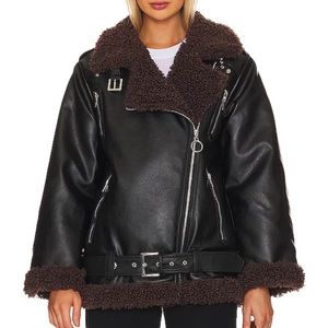 NWT Oversized Sherpa Moto Jacket in Black & Umber